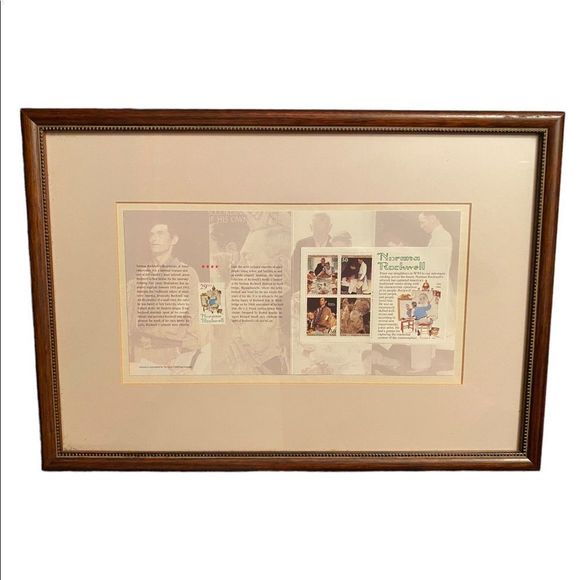 Vintage Norman Rockwell framed artwork 5 stamps collection 1994 - Picture 1 of 12